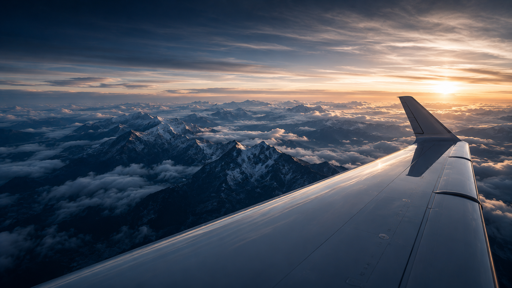Aircraft wing above mountains